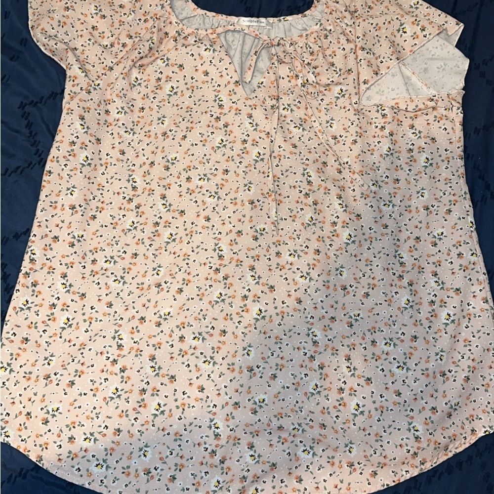 Simple Gold Ruffled Cap Sleeve Blouse